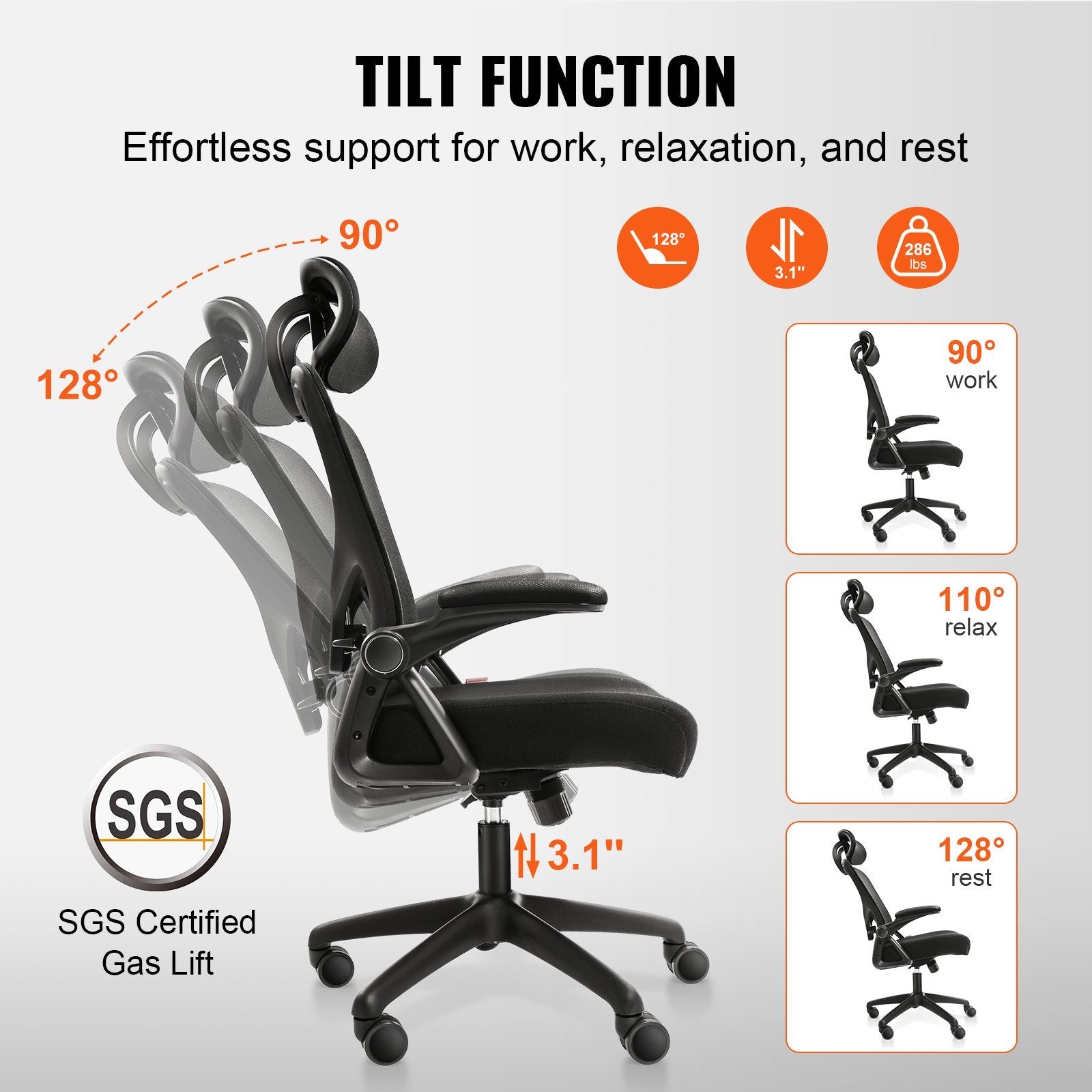Ergonomic Desk Chair With Adjustable Headrest for the Office