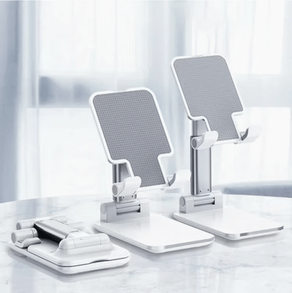 Foldable Phone Holder Stand for Office Desk displayed in a modern workspace with adjustable features.