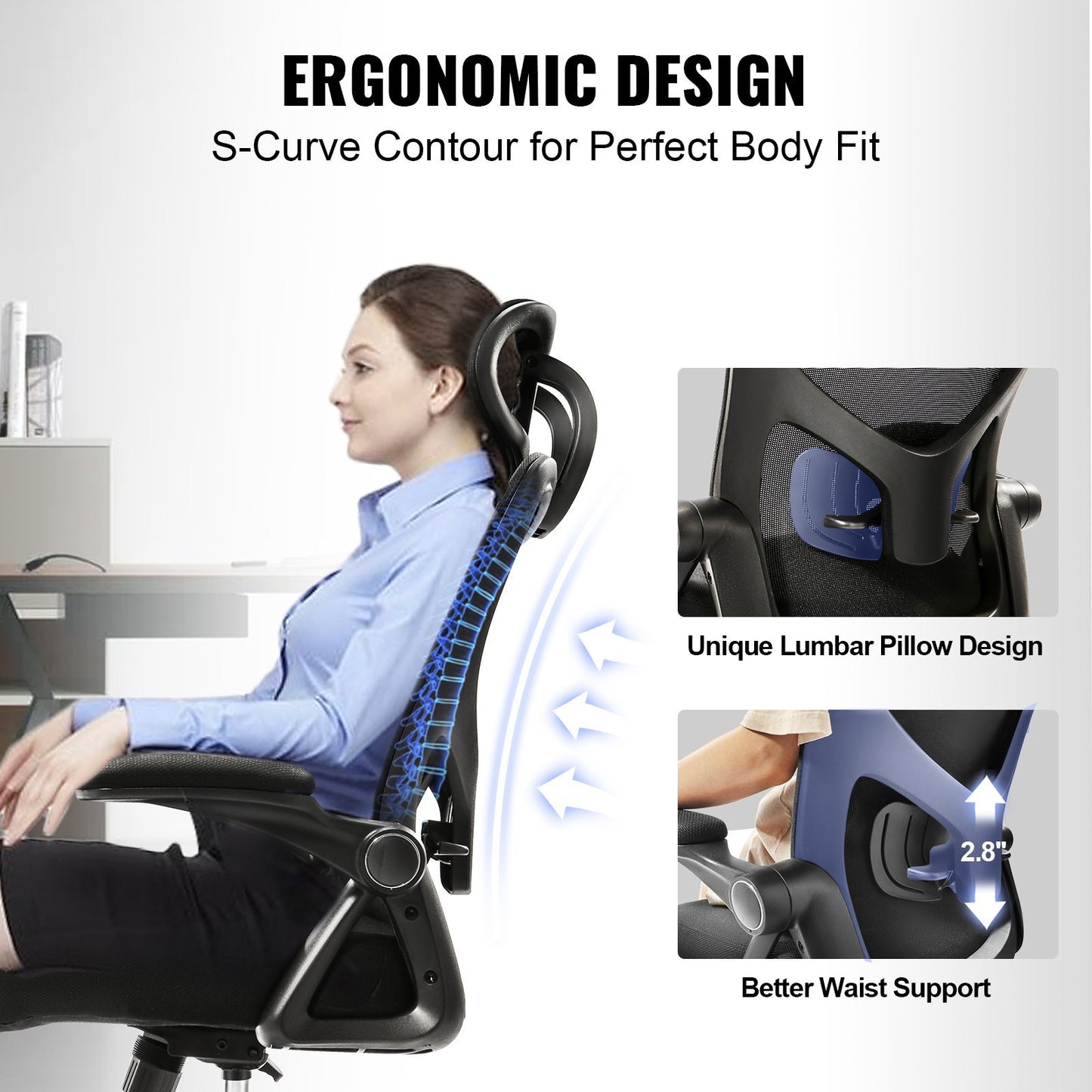 Ergonomic Desk Chair With Adjustable Headrest for the Office